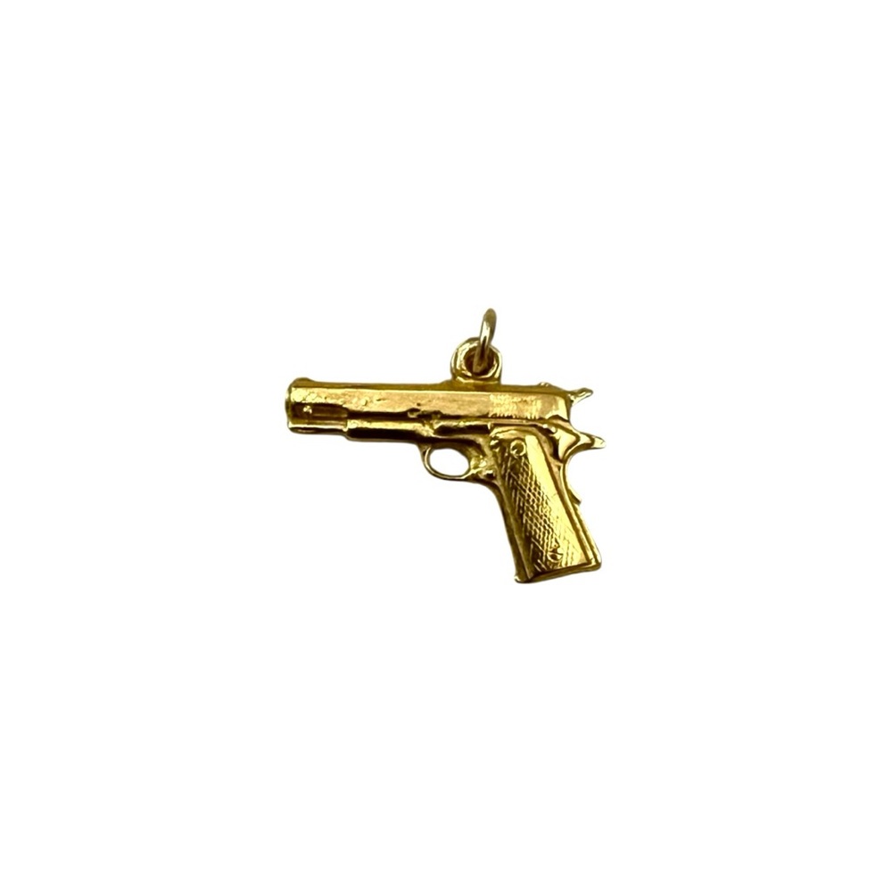 Vintage Gold Tone Mini Gun Revolver Necklace Pendant